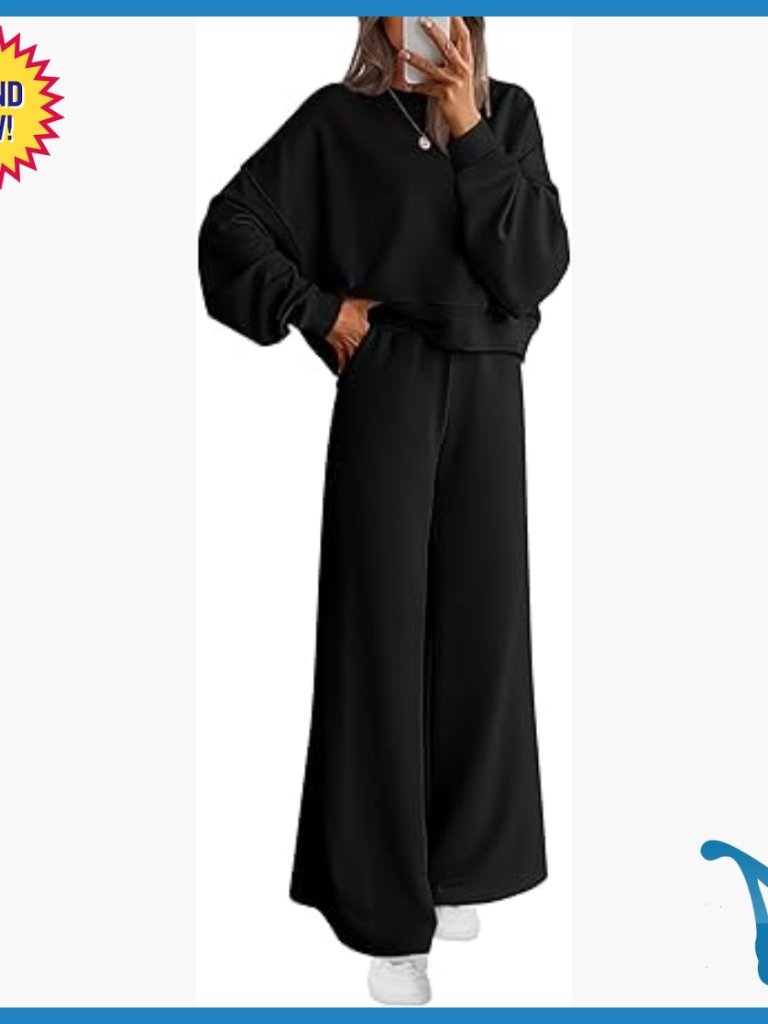 Medium Loose Fit Sweatsuit Set, Crewneck Sweatshirt & Wide Leg Sweatpants